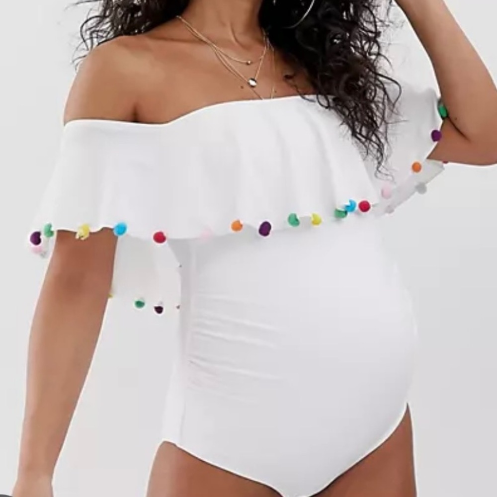Tempt Me White One Piece Pom Poms Swim Suit NWT